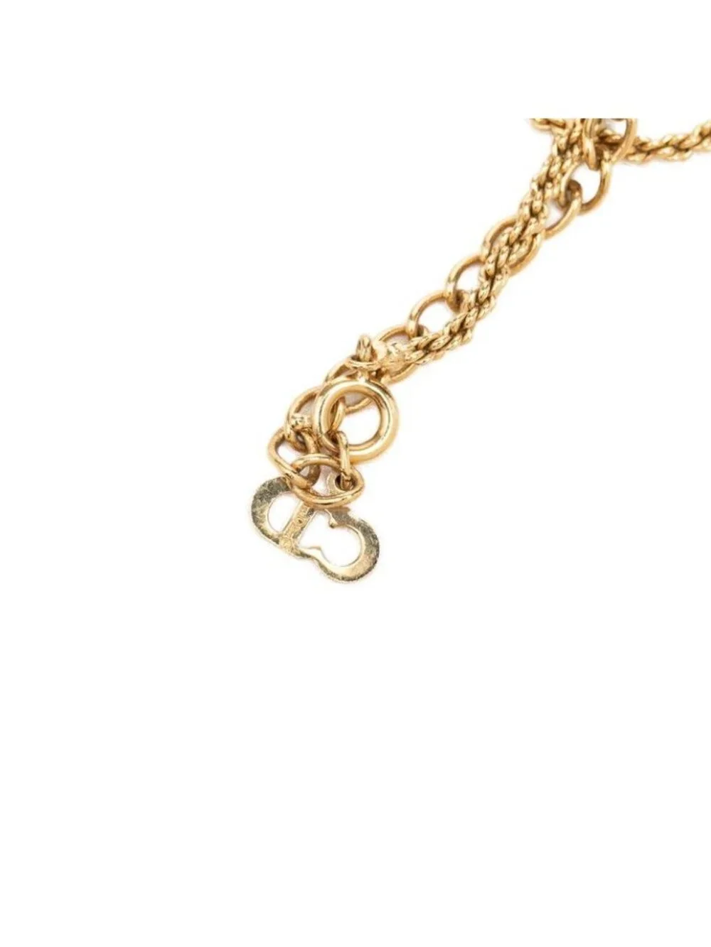 Dior Circle CD Logo Chain Pendant Gold Plated Rhinestone